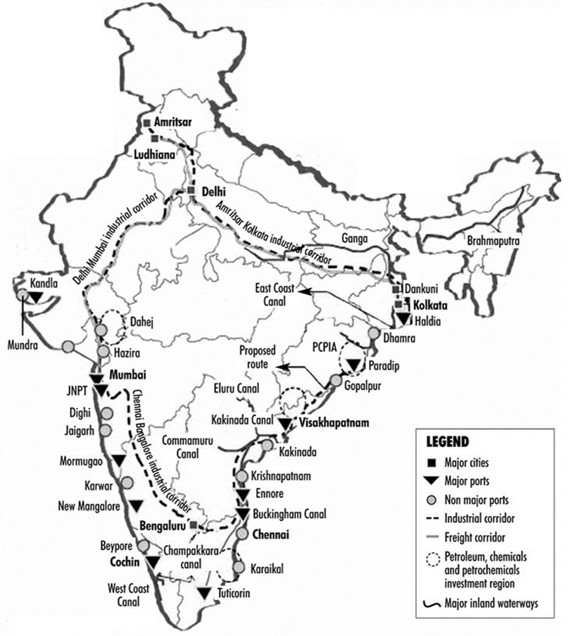 The corridors envisaged under the SAGARMALA Project as well as select major and non-major ports of India